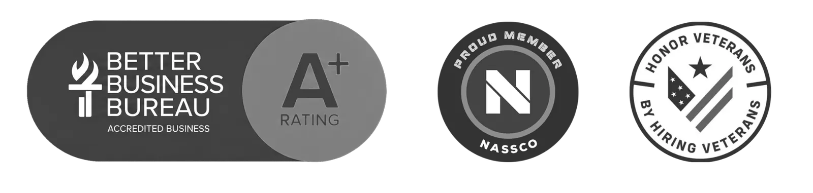 Better Business Bureau A+ Accredited, NASSCO Proud Member, Honor Veterans by Hiring Veterans