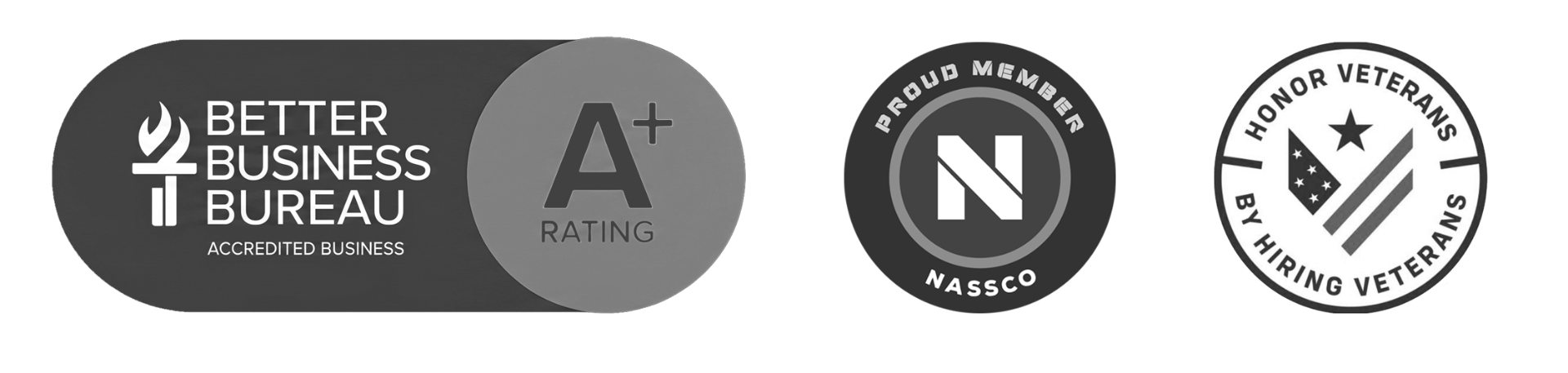 Better Business Bureau A+ Accredited, NASSCO Proud Member, Honor Veterans by Hiring Veterans