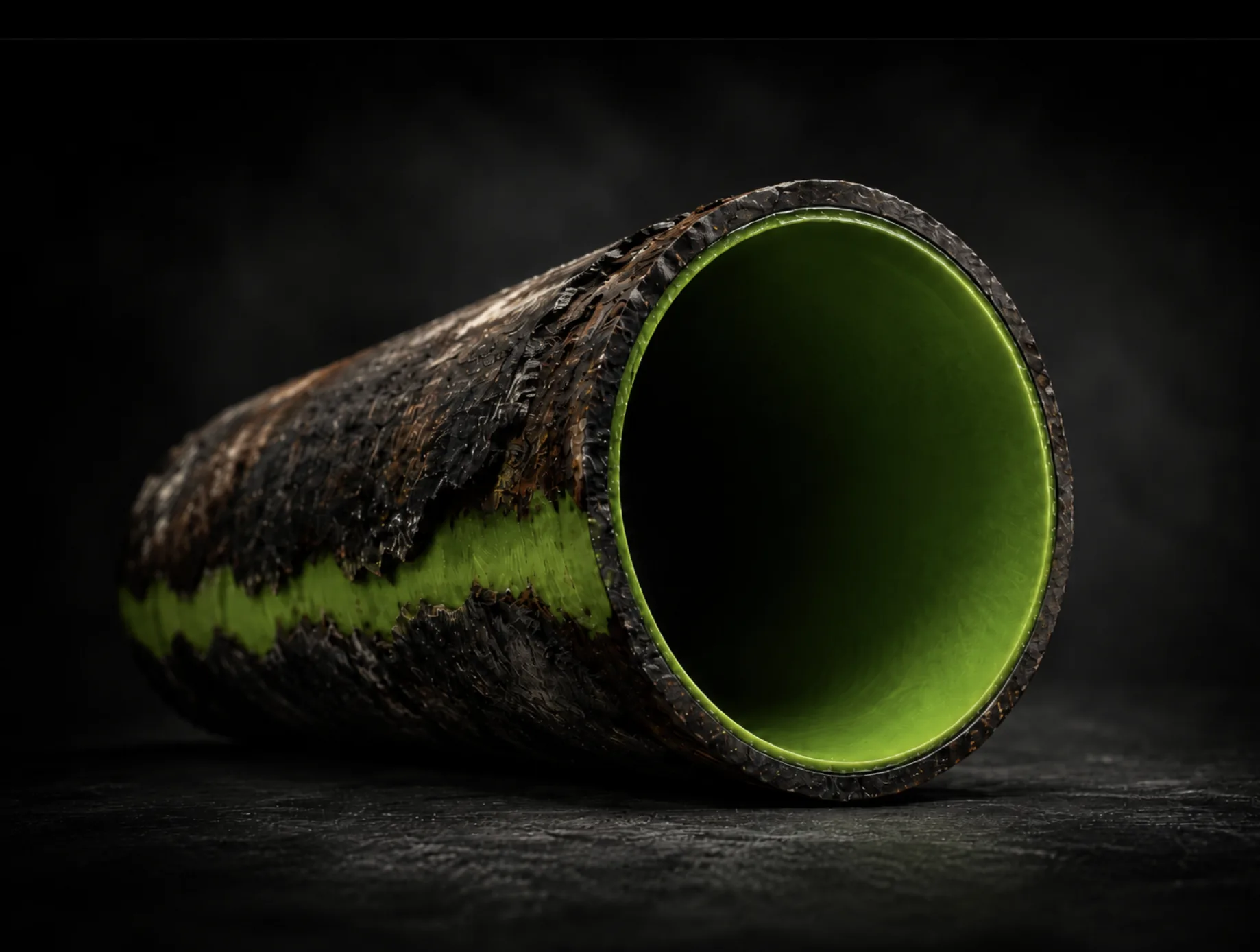 Cross-section of a trenchless pipe showing the green CIPP liner inside the original pipe